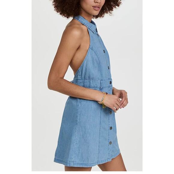 Free People Movement Women’s Sami Button Front Chambray Halter Mini Dress Size L - Picture 3 of 10